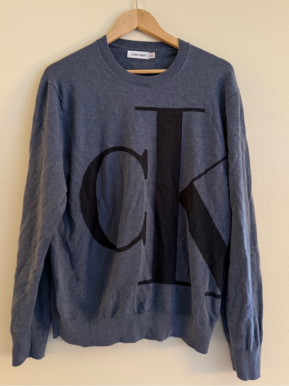 Calvin Klein | Big Logo Supima Cotton Monogram Knit Crewneck Sweater Blue | Med